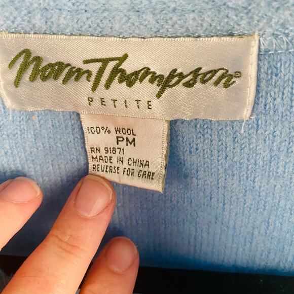 Vintage Norm Thompson Wool Light Baby Blue Cardigan Shacket Medium Preppy Cozy - Picture 3 of 6